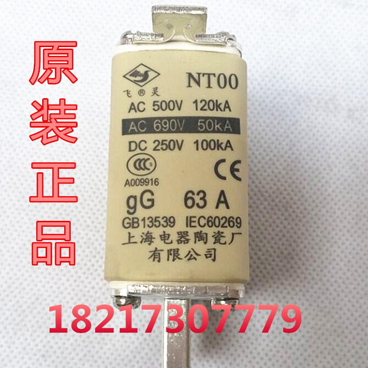 正宗原装飞灵熔断器NT00-63A 上海电器陶瓷厂AC500V 690V 250V