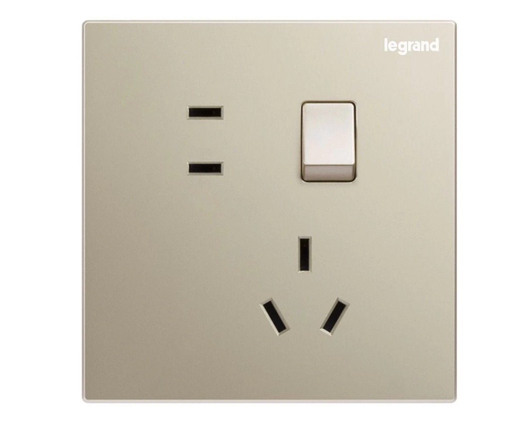 TCL罗格朗开关插座 仕典米兰金色带开关5五孔二三插墙壁电源86型