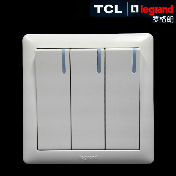 TCL罗格朗开关插座 美点白色系列三开开关三联双控