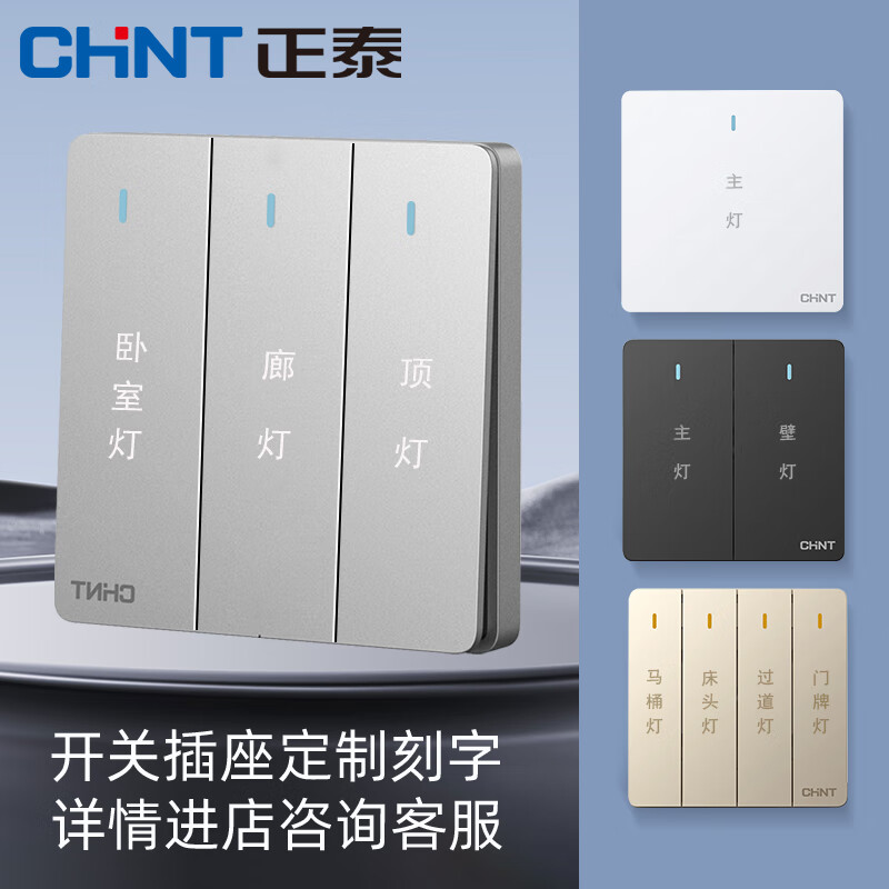 Chint engraved custom switch socket86Type concealed wall switch panel power supply hotel apartment