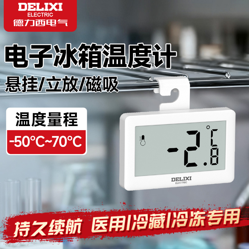 德力西冰箱温度计冰柜冷藏专用高精度电子冷冻冷库留样数显测温表