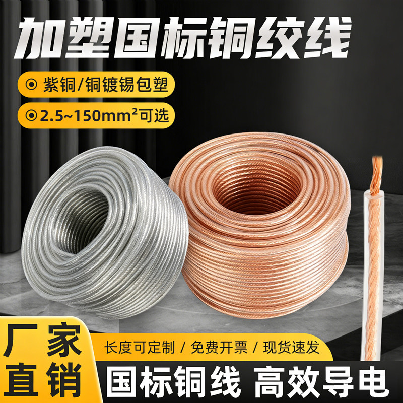 加塑国标铜绞线裸铜紫铜镀锡软铜编织带桥架接地线透明护套导电带