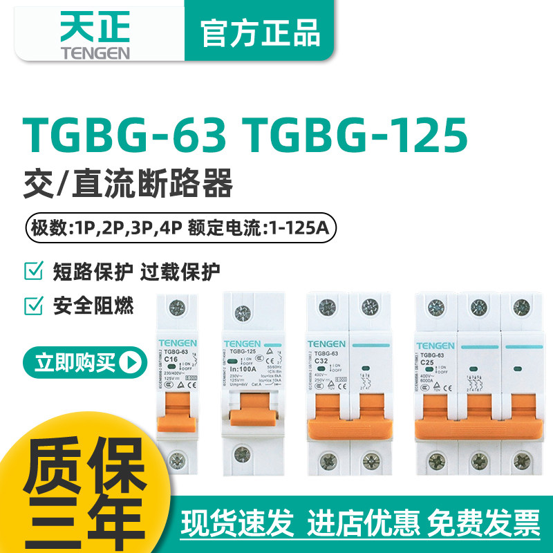 TENGEN天正TGBG直流断路器1P2P直流空气开关32A63A电动电瓶车用DC