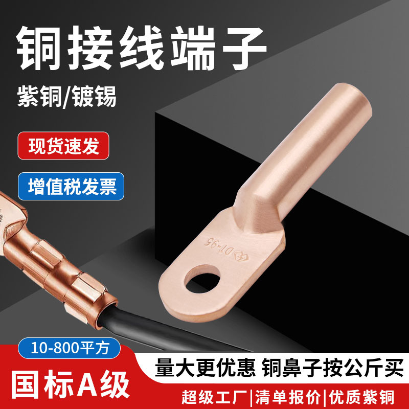 copper terminal lugDT-50/70/95/120/300/400National standard cable oil blocking tin plated copper wire ear nose